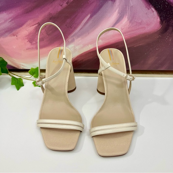 Sam Edelman Kit Ivory Square Toe Slingback Strap Cylindrical Block Heel Sandals - Picture 4 of 12